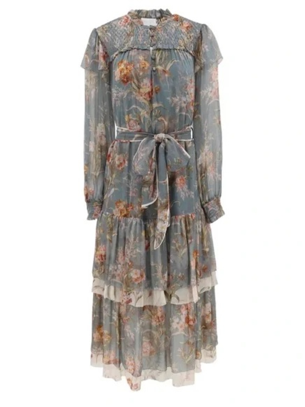 Christy Lynn Gianna Dress Blue Brocade Fall 2023 Silk Floral Long Sleeve M